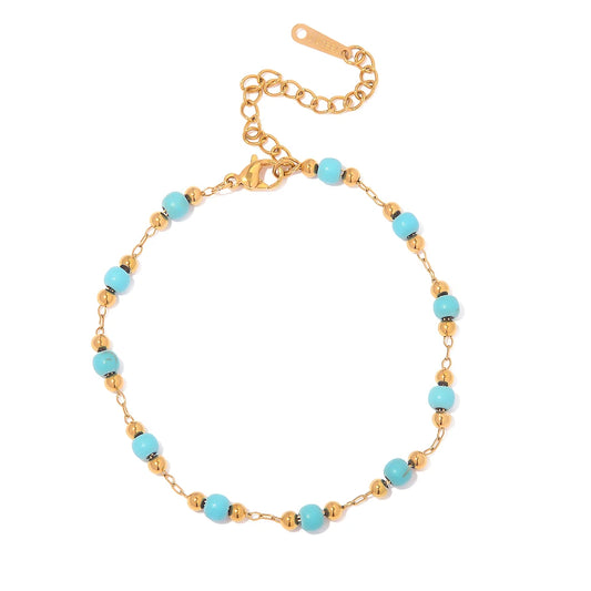 Youthway Fashion Turquoise Stainless Steel 18K Gold Pvd Plated Adjustable Bracelet Waterproof Jewelry Women Gift - YDKM