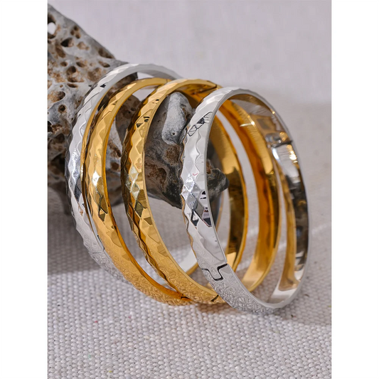 Yhpup 60mm 316l Stainless Steel Round Texture Bracelet Bangle Gold Silver Color Metal Waterproof Wrist Jewelry Bijoux Gift - YDKM