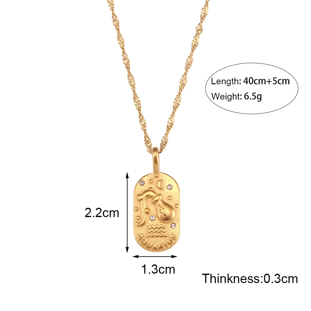 2023 Fashion Casting Zircon Zodiac Sign Bright Necklace For Woman Neck Jewelry Stainless Steel Constellation Custom Necklaces - YDKM