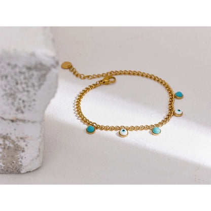 Yhpup Stainless Steel Turquoise Stone Resin Eye Charm Fashion Bracelet Bangle Golden Daily Trendy Jewelry for Female Браслет - YDKM