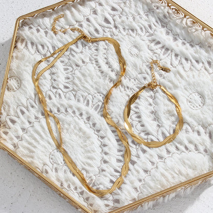 E.B.belle Gold Plated Waterproof Braided Herringbone Chain Necklace - YDKM