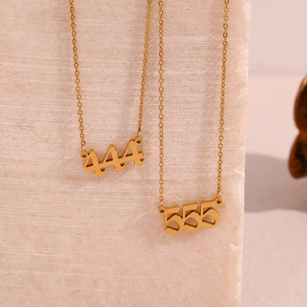 Stainless Steel Classicial Lucky Number Gold Plated Necklace - YDKM