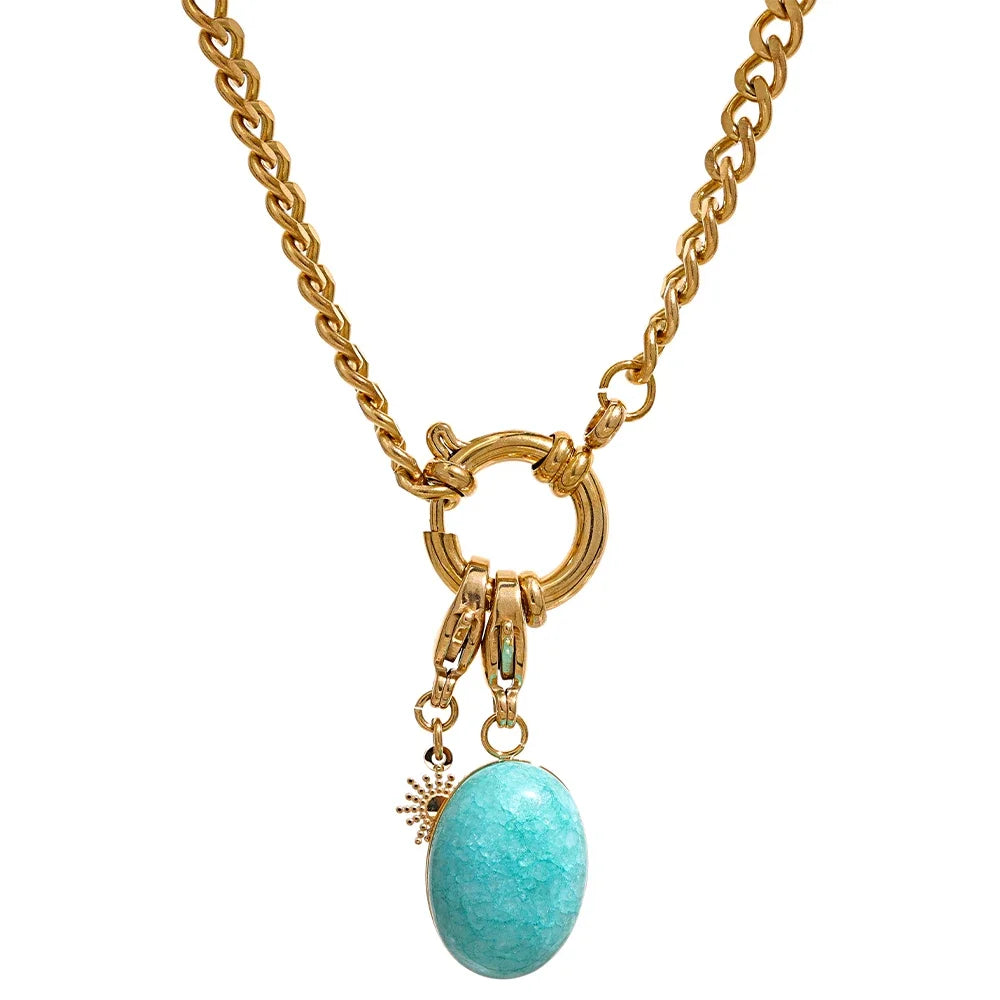 Stainless Steel Blue Natural Stone Star Chain Collar Necklace - YDKM