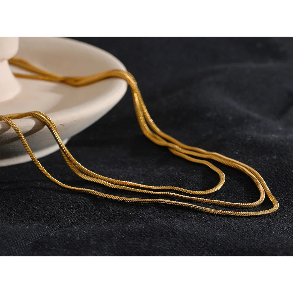 Yhpup Waterproof Stainless Steel Layered Adjustable Overlay Long Chain Necklace 18K Gold Plated Metal Trendy Fashion  Jewelry - YDKM