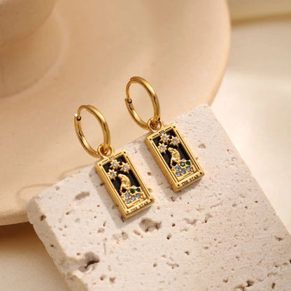New Tarot Cards Chunky Hoop Earrings for Women Stainless Steel Original Tarot Queen Lover Magician Moon Drop Earrings Jewelry - YDKM