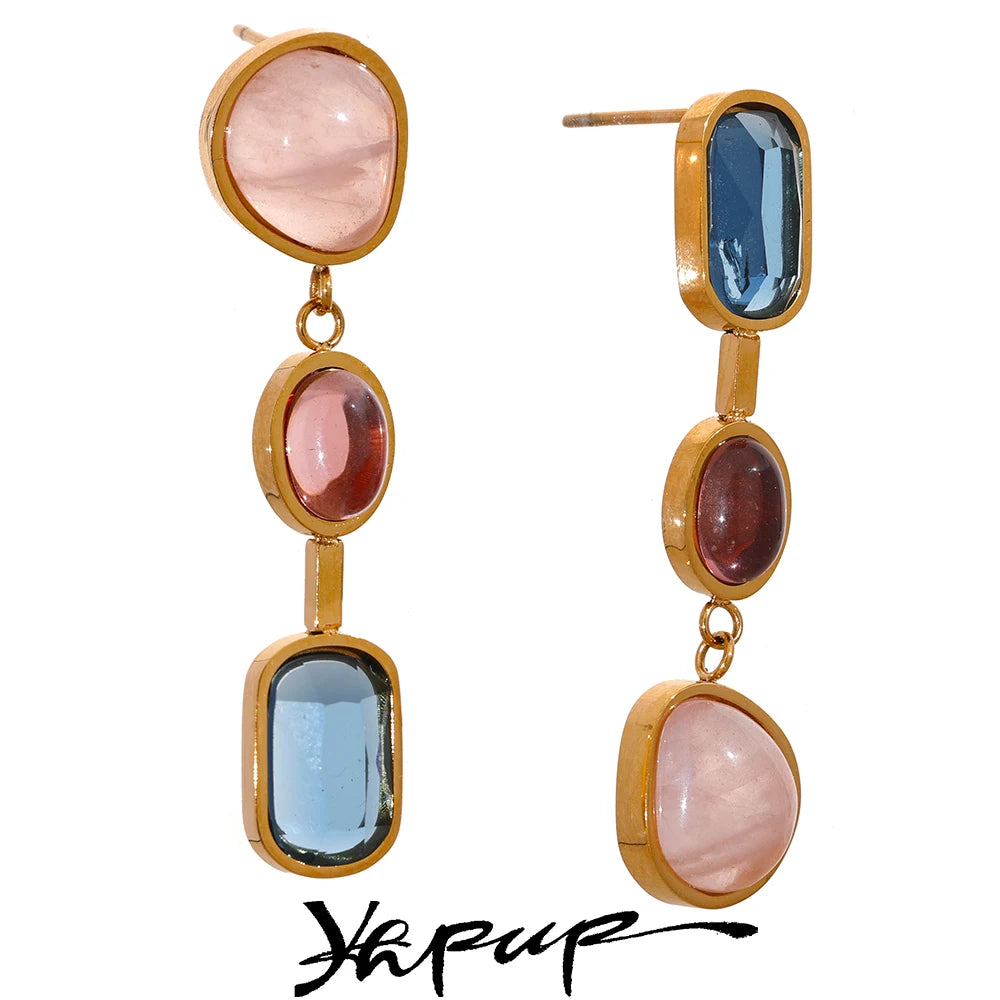Yhpup 316l Stainless Steel Natural Stone Geometric Drop Dangle Earrings for Women PVD 18k Plated High Quality Fashion Jewelry - YDKM