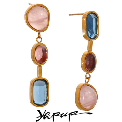 Yhpup 316l Stainless Steel Natural Stone Geometric Drop Dangle Earrings for Women PVD 18k Plated High Quality Fashion Jewelry - YDKM