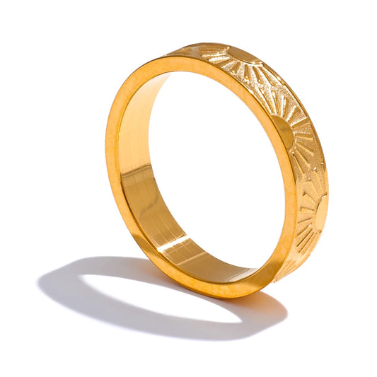 Yhpup Minimalist Stainless Steel Sun Round Finger Ring Individualistic Chic Water Resistant Jewelry Accessories 2024 - YDKM
