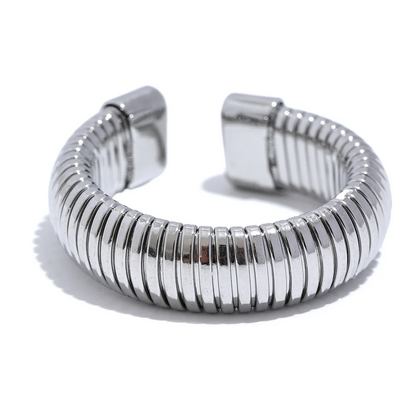 Yhpup Fashion Stainless Steel Round Elastic Open Ring Minimalist 18K PVD Plated Metal Classic Texture Jewelry Anillo Bijoux - YDKM