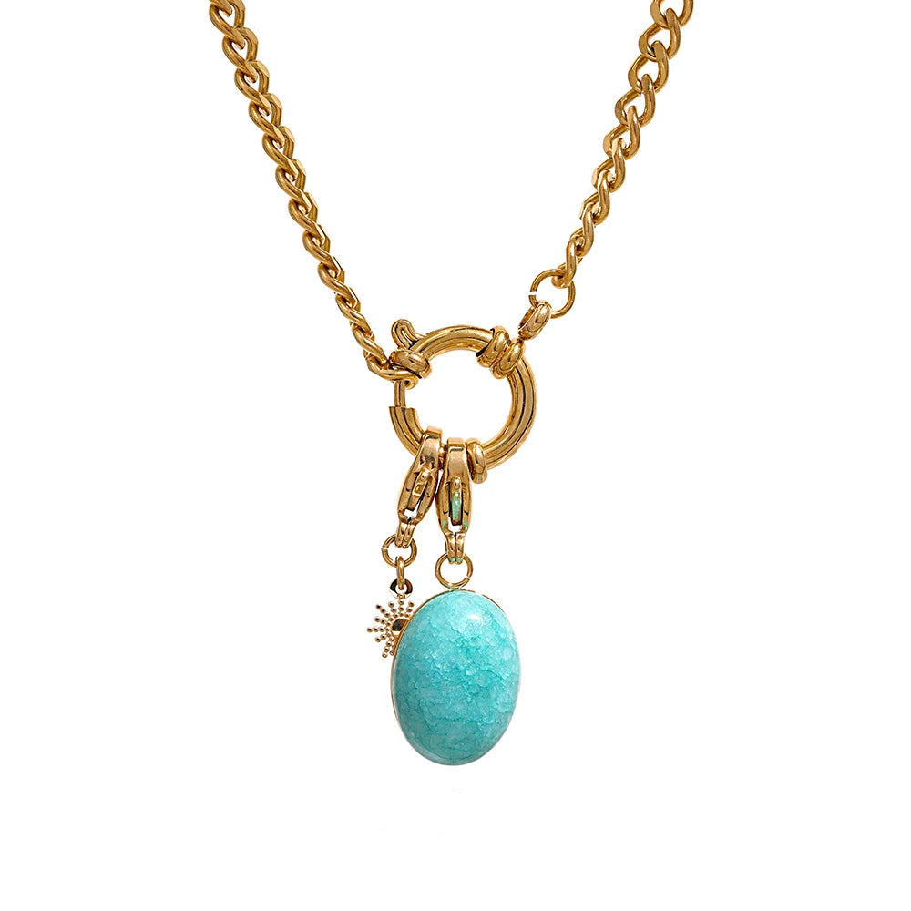 Stainless Steel Blue Natural Stone Star Chain Collar Necklace - YDKM
