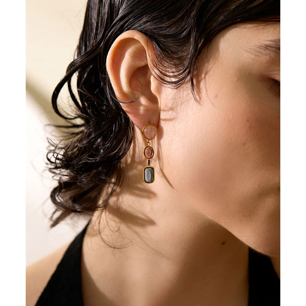 Yhpup 316l Stainless Steel Natural Stone Geometric Drop Dangle Earrings for Women PVD 18k Plated High Quality Fashion Jewelry - YDKM