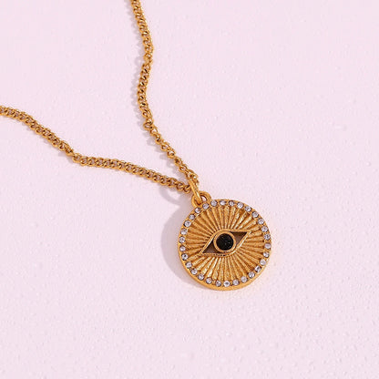 E.B.belle Classic Black Evil Eye Circular Sun Luxury Designer Jewelry Stainless Steel Necklaces Accessories For Women - YDKM