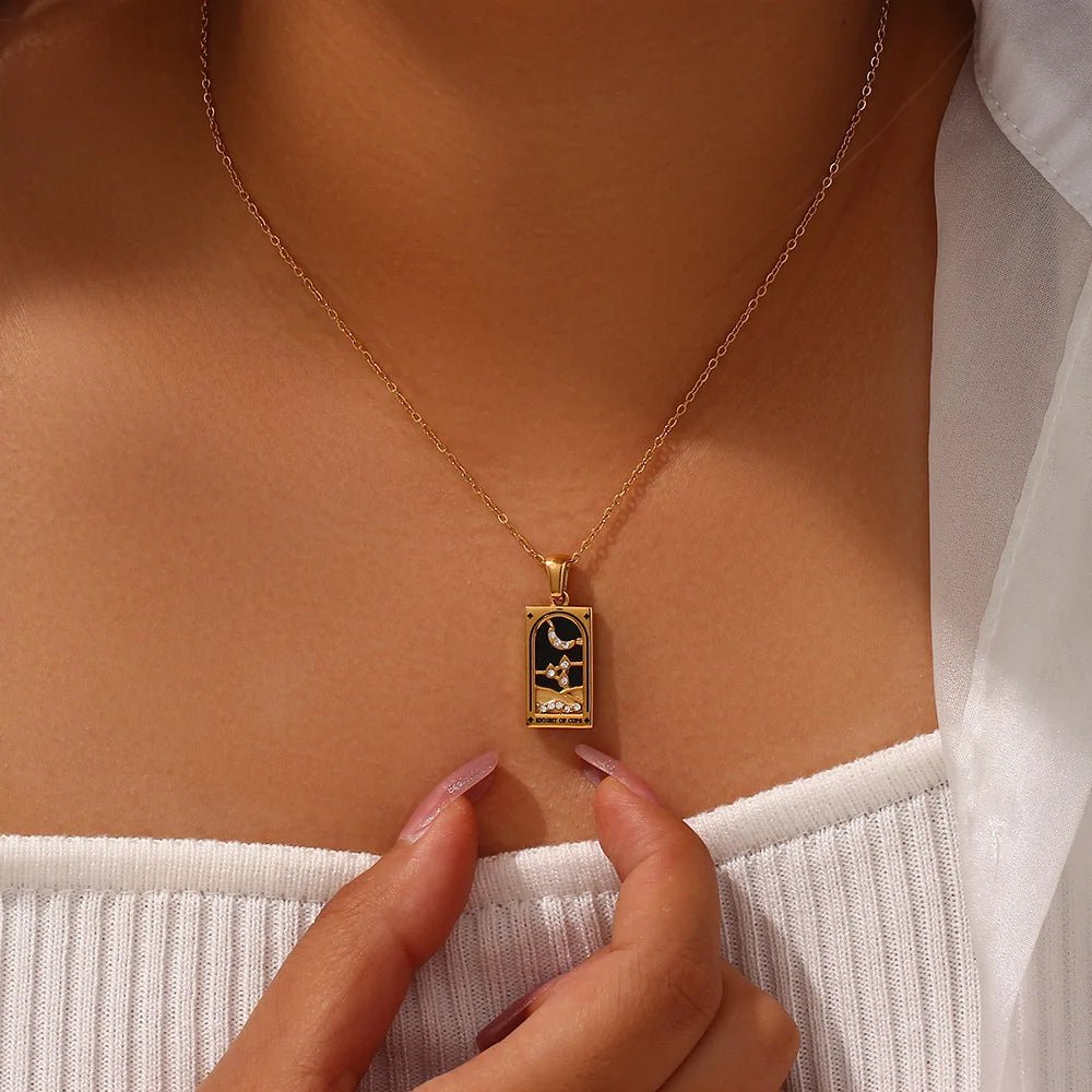2024 New Tarot Queen Lover Magician Moon Necklace Tarnish Free Stainless Steel Collar Necklace Jewelry 18K Gold Plated Decor - YDKM