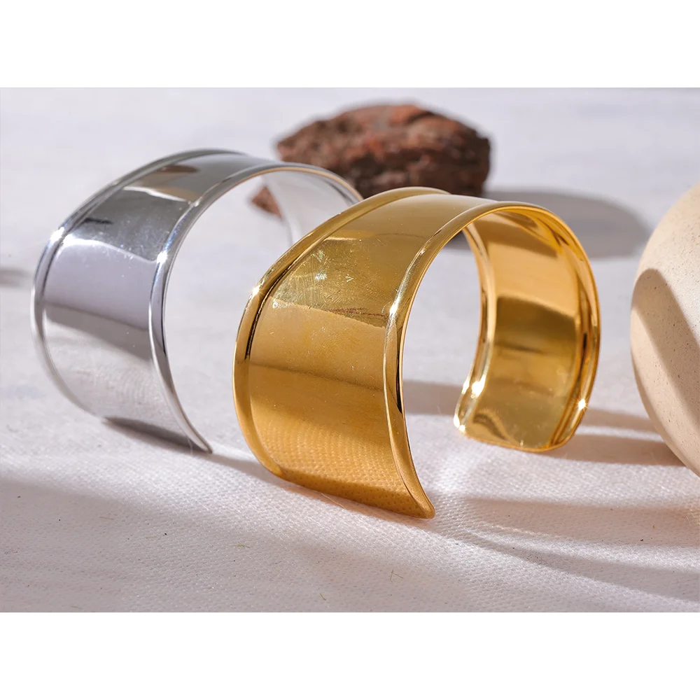Yhpup High Quality Stainless Steel Metal Wide Cuff Open Bracelet Bangle Waterproof Texture Personalized Unisex Jewelry Bijoux - YDKM