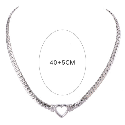 Yhpup Heart Chain Necklace Stainless Steel for Women Fashion Metal Texture Flat Collar Waterproof Necklace Girlfriend Gift - YDKM