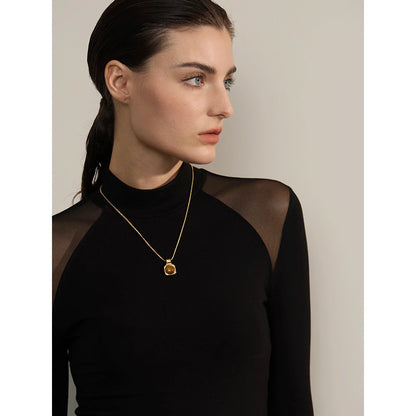 Yhpup High Quality Natural Tiger Stone Square Pendant Necklace Rust Proof Gold Color Fashion Collar Versatile Jewelry Gift - YDKM