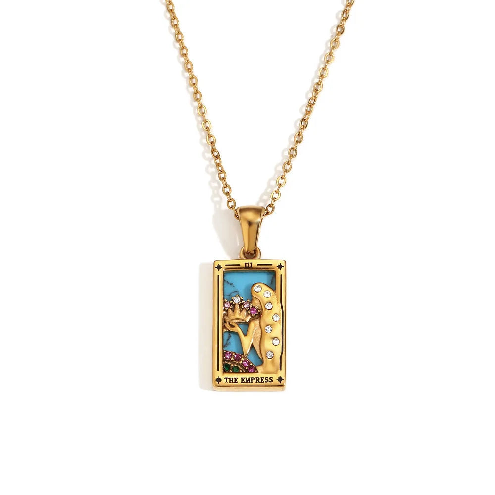 2024 New Tarot Queen Lover Magician Moon Necklace Tarnish Free Stainless Steel Collar Necklace Jewelry 18K Gold Plated Decor - YDKM