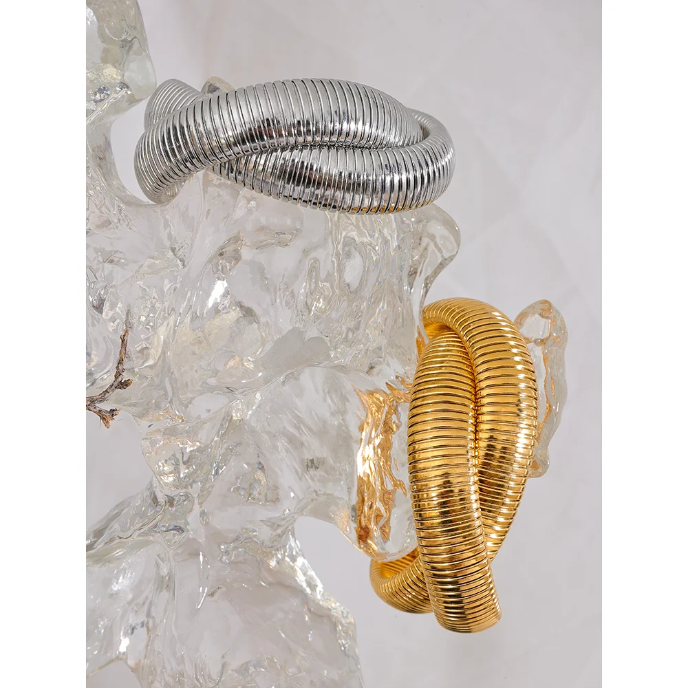 Yhpup 316L Stainless Steel Wide Heavy Metal Stackable Bracelet Bangle Waterproof 18K PVD Plated Texture Charm Statement Jewelry - YDKM