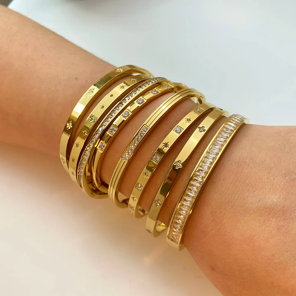 New Waterproof Cubic Zirconia Bangles Stainless Steel Bracelets Tarnish Free  Jewelry for Women Factory Wholesales Customize - YDKM