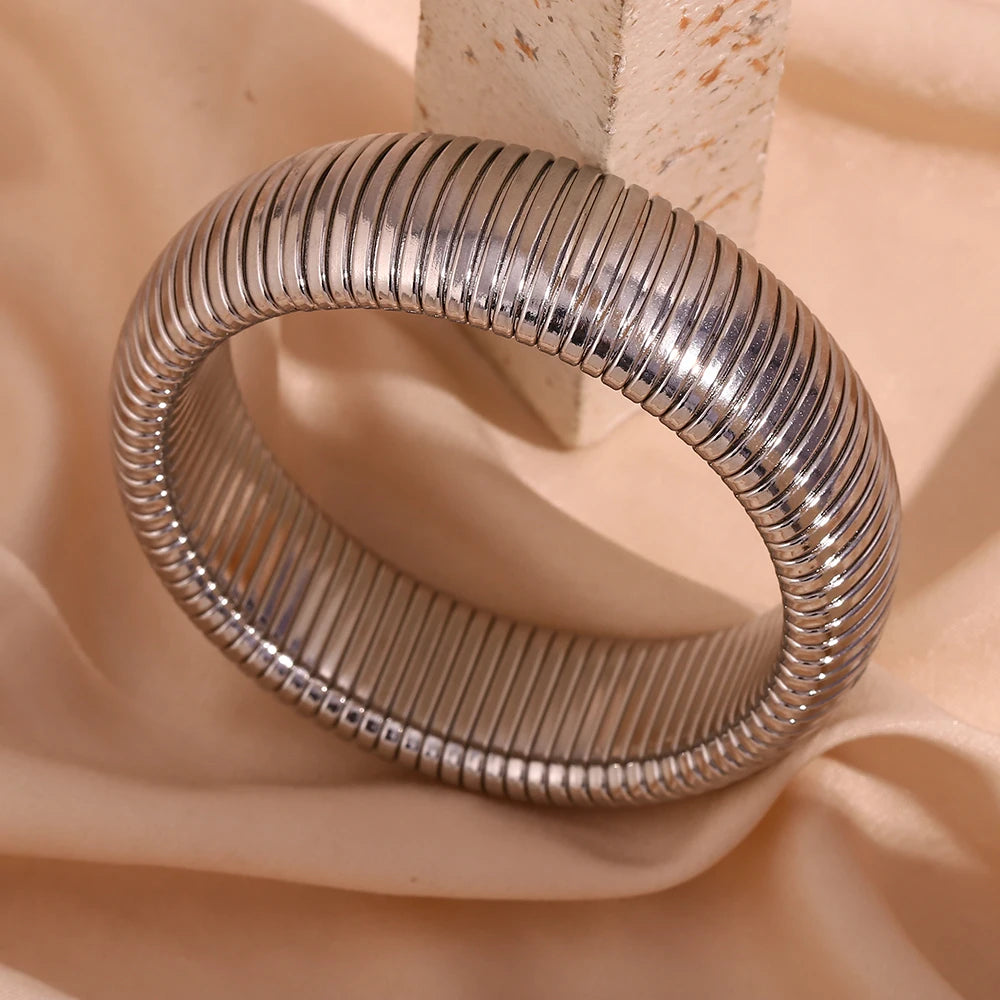 E.B.belle 20mm Chunky Wide 18K Gold Plated Silver Color Arm Wrist Bracelet Bangles Women pulseras de acero inoxidable para mujer - YDKM