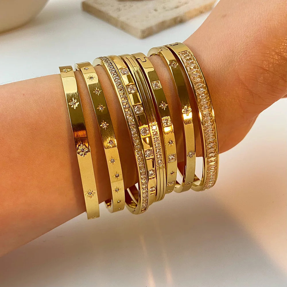 New Waterproof Cubic Zirconia Bangles Stainless Steel Bracelets Tarnish Free  Jewelry for Women Factory Wholesales Customize - YDKM