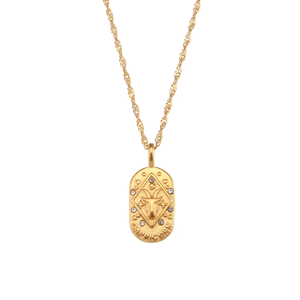 2023 Fashion Casting Zircon Zodiac Sign Bright Necklace For Woman Neck Jewelry Stainless Steel Constellation Custom Necklaces - YDKM