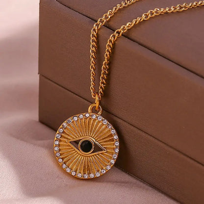 E.B.belle Classic Black Evil Eye Circular Sun Luxury Designer Jewelry Stainless Steel Necklaces Accessories For Women - YDKM