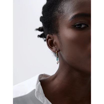 Yhpup Exquisite Stainless Steel Natural Stone Freshwater Pearl Bead Drop Hoop Earrings Fashion Daily Handmade Jewelry Bijoux - YDKM