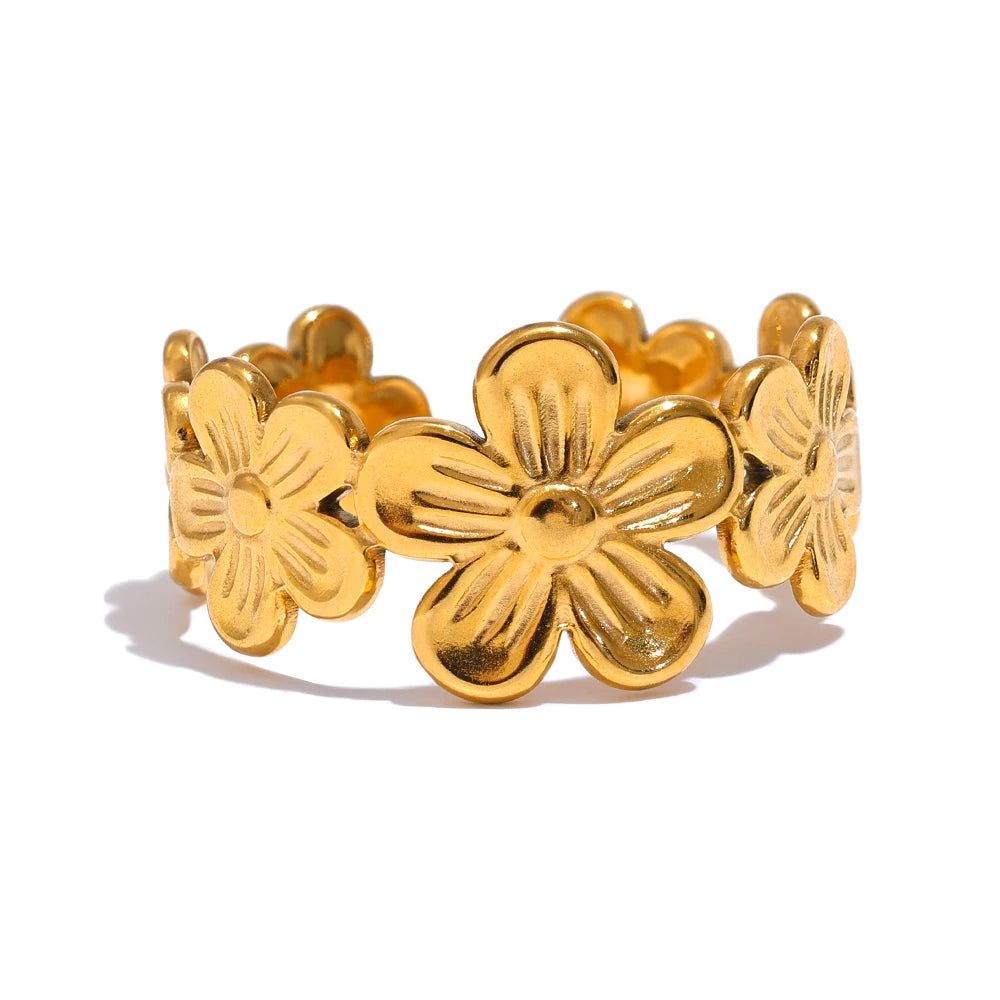 Yhpup Thin Plant Flower Adjustable Cheap Open Ring Water Resistant Metal Stainless Steel Trendy Jewelry for Women Wholesale - YDKM