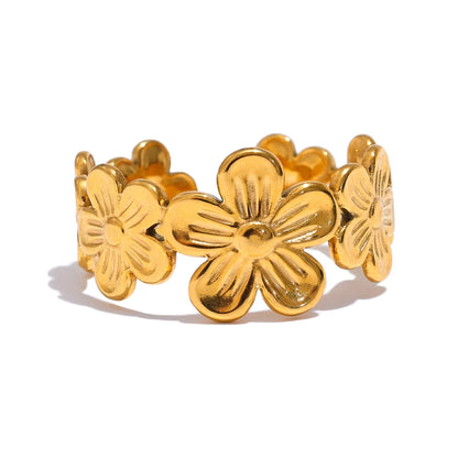Yhpup Thin Plant Flower Adjustable Cheap Open Ring Water Resistant Metal Stainless Steel Trendy Jewelry for Women Wholesale - YDKM