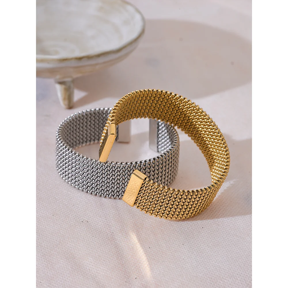 Yhpup 23mm Waterproof Stainless Steel Metal Wide Open Bracelet Bangle for Women High Quality Statement Texture Jewelry Bijoux - YDKM