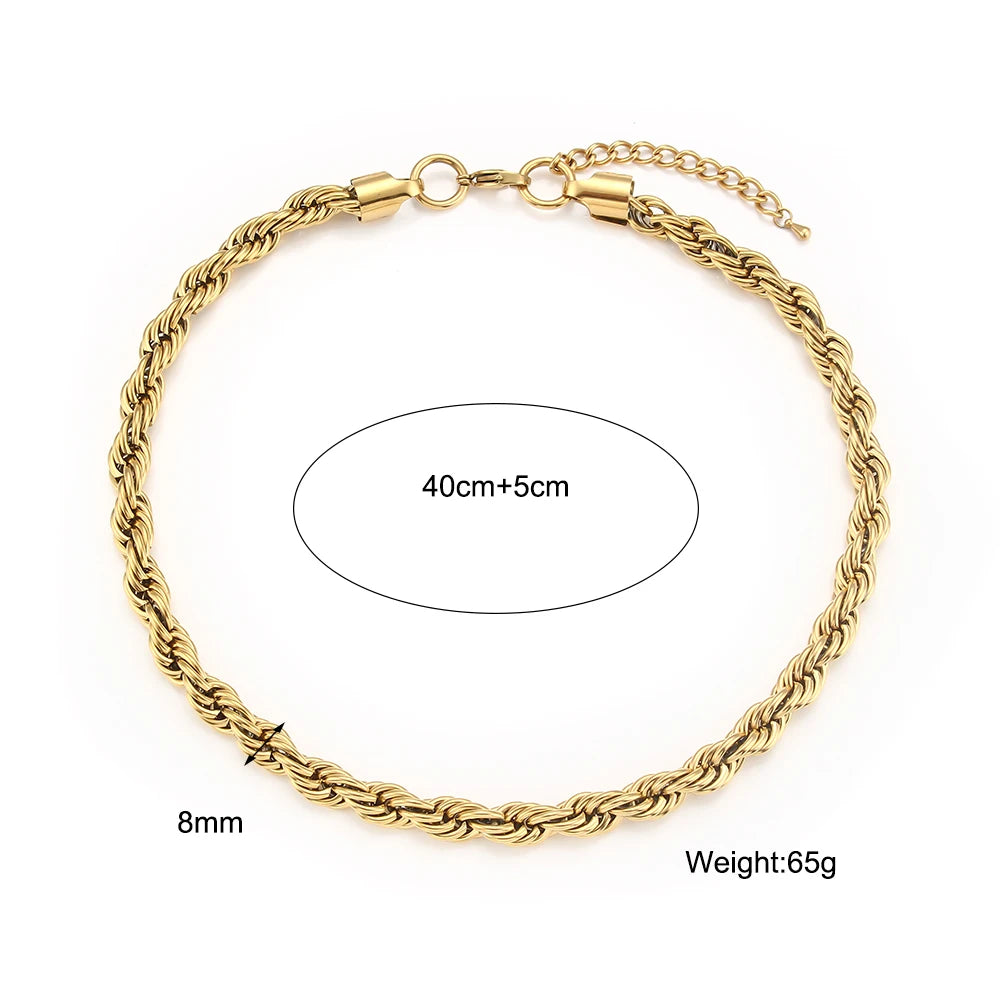 2022 New Tarnish Free Stainless Steel 18K Gold Plated Women's 8mm Chunky Twisted Rope Chain Necklace Trendy Gold Bracelet - YDKM