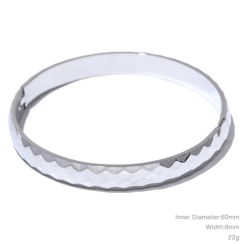 Yhpup 60mm 316l Stainless Steel Round Texture Bracelet Bangle Gold Silver Color Metal Waterproof Wrist Jewelry Bijoux Gift - YDKM
