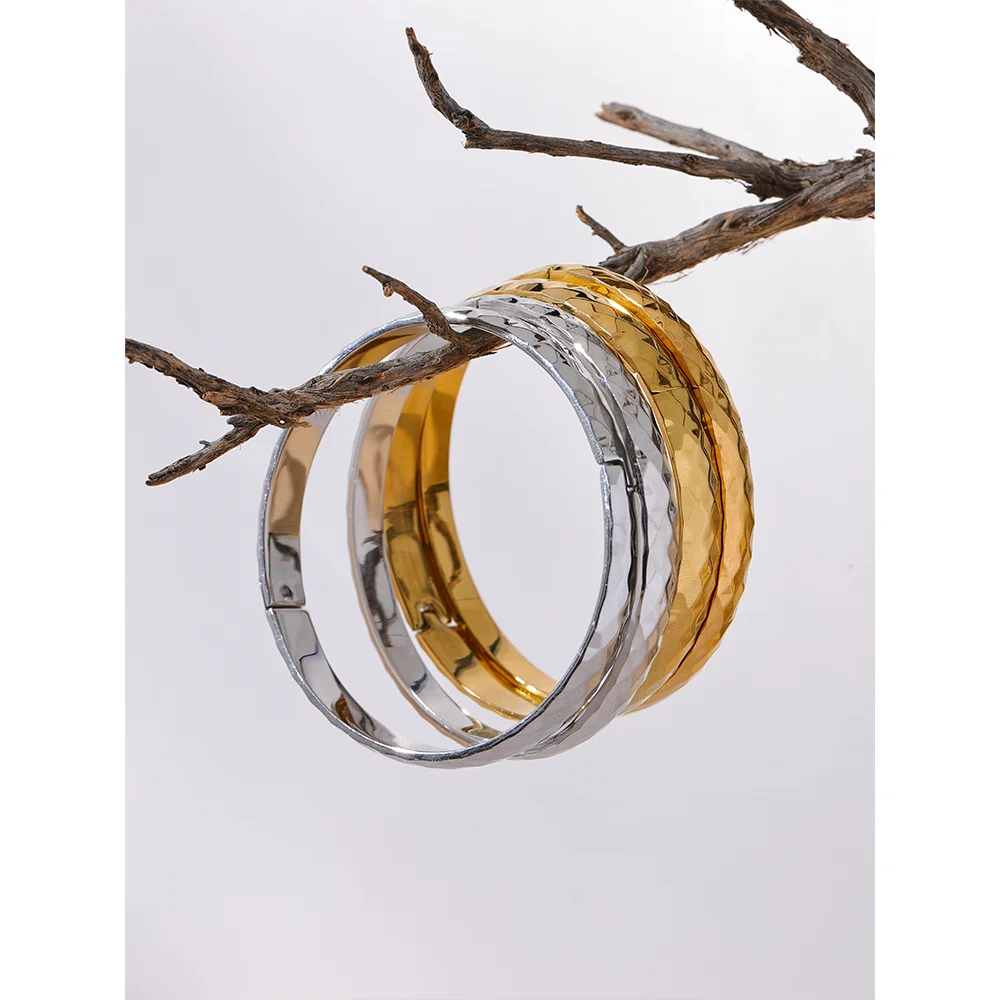 Yhpup 60mm 316l Stainless Steel Round Texture Bracelet Bangle Gold Silver Color Metal Waterproof Wrist Jewelry Bijoux Gift - YDKM