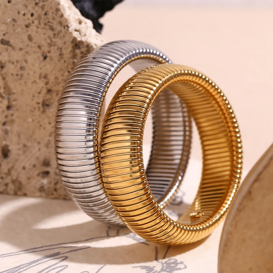E.B.belle 20mm Chunky Wide 18K Gold Plated Silver Color Arm Wrist Bracelet Bangles Women pulseras de acero inoxidable para mujer - YDKM