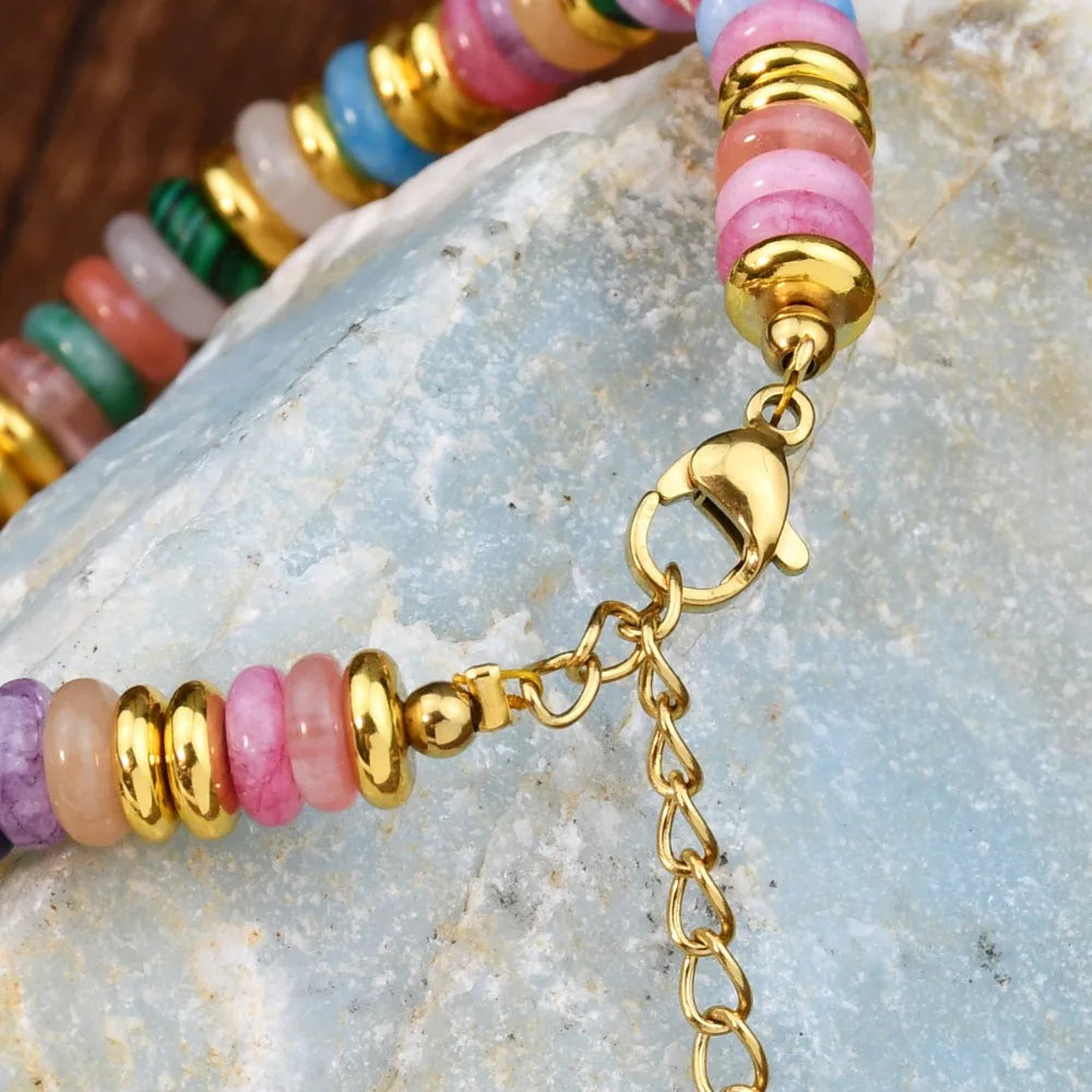 New Natural Stone Dopamine Colored Beaded Bracelet Sweet Bohemian Natural Crystal Bracelet Casual Beaded Bracelet - YDKM