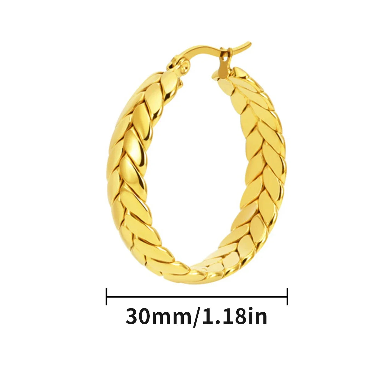 1Pair Wheat Hoop Earrings Stainless Steel Not Fade Ear Rings for Women Fashions Jewelry - YDKM