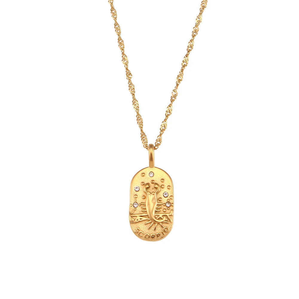 2023 Fashion Casting Zircon Zodiac Sign Bright Necklace For Woman Neck Jewelry Stainless Steel Constellation Custom Necklaces - YDKM