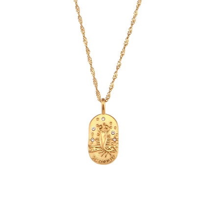2023 Fashion Casting Zircon Zodiac Sign Bright Necklace For Woman Neck Jewelry Stainless Steel Constellation Custom Necklaces - YDKM