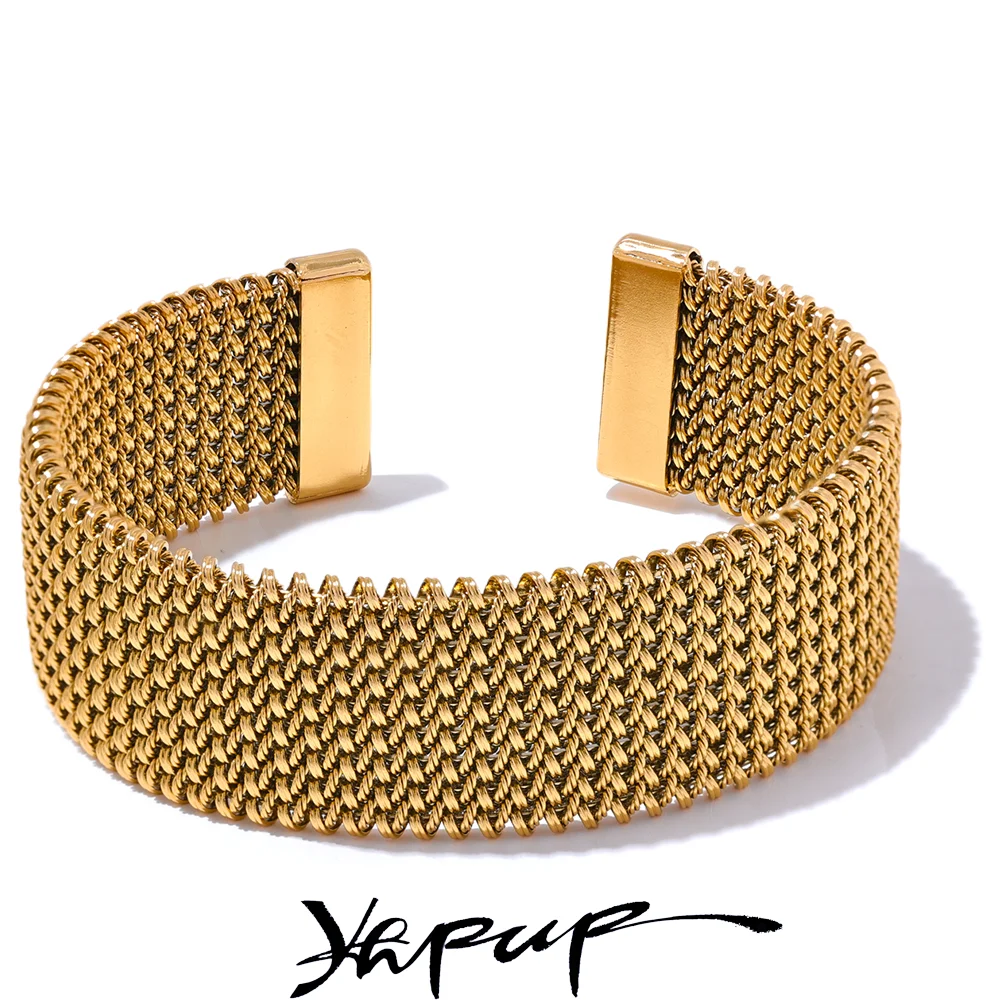 Yhpup 23mm Waterproof Stainless Steel Metal Wide Open Bracelet Bangle for Women High Quality Statement Texture Jewelry Bijoux - YDKM