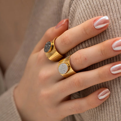 Youthway 2023 Holiday Luxury Rings Collection Stainless Steel Gold Plated Natural Stone Charm Chic Jewelry for Women - YDKM