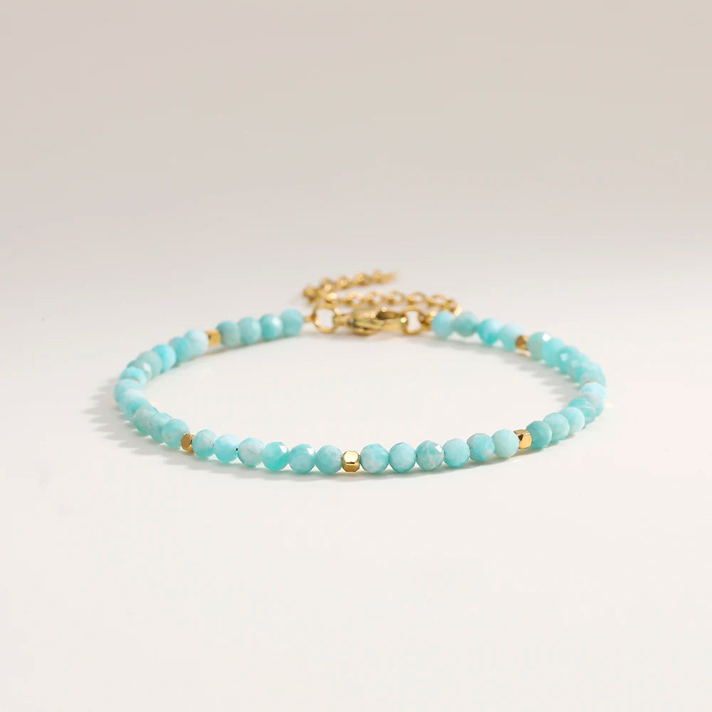 3mm Faceted African Turquoise Nature Stone Beaded Bracelet For Women With 18k gold plated Stainless Steel Square Beads Jewelry - YDKM