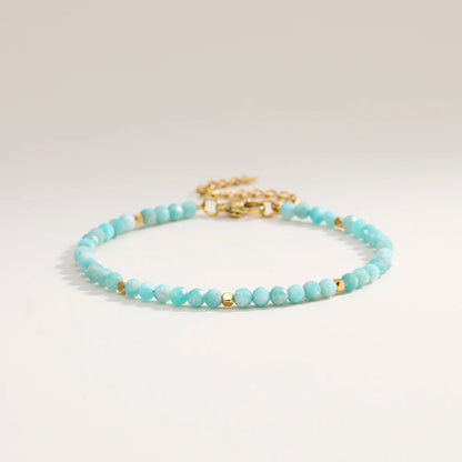 3mm Faceted African Turquoise Nature Stone Beaded Bracelet For Women With 18k gold plated Stainless Steel Square Beads Jewelry - YDKM
