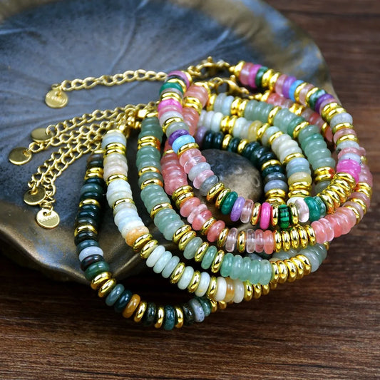 New Natural Stone Dopamine Colored Beaded Bracelet Sweet Bohemian Natural Crystal Bracelet Casual Beaded Bracelet - YDKM
