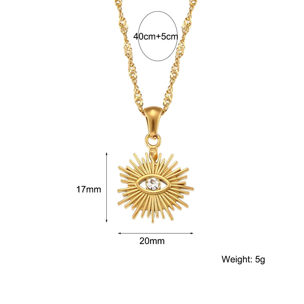 Stainless Steel Creative Sunlight Zirconia Evil Eye Pendant Necklaces - YDKM