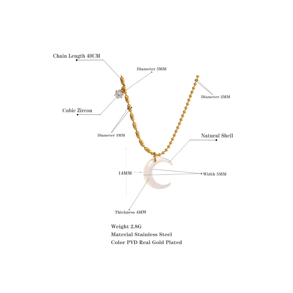 Stainless Steel White Shell Moon Pendant Chic Necklace - YDKM
