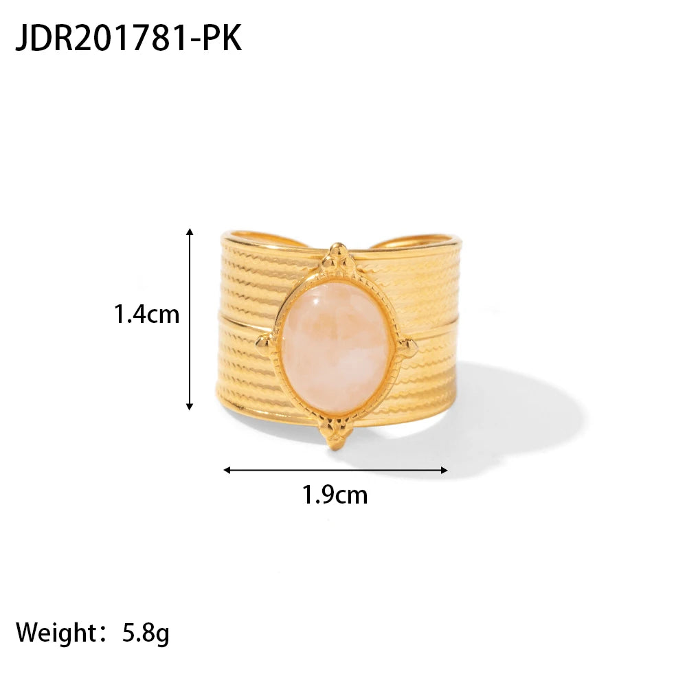 Youthway 2023 Holiday Luxury Rings Collection Stainless Steel Gold Plated Natural Stone Charm Chic Jewelry for Women - YDKM