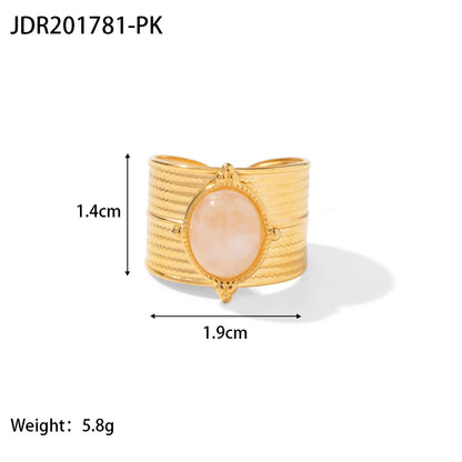 Youthway 2023 Holiday Luxury Rings Collection Stainless Steel Gold Plated Natural Stone Charm Chic Jewelry for Women - YDKM