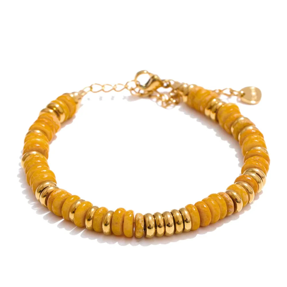 Yhpup Colorful Natural Stone Beads Chain Handmade Bracelet Bangle Waterproof Bohemia Stainless Steel Y2K Trendy Jewelry Gift - YDKM