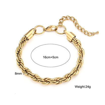 2022 New Tarnish Free Stainless Steel 18K Gold Plated Women's 8mm Chunky Twisted Rope Chain Necklace Trendy Gold Bracelet - YDKM